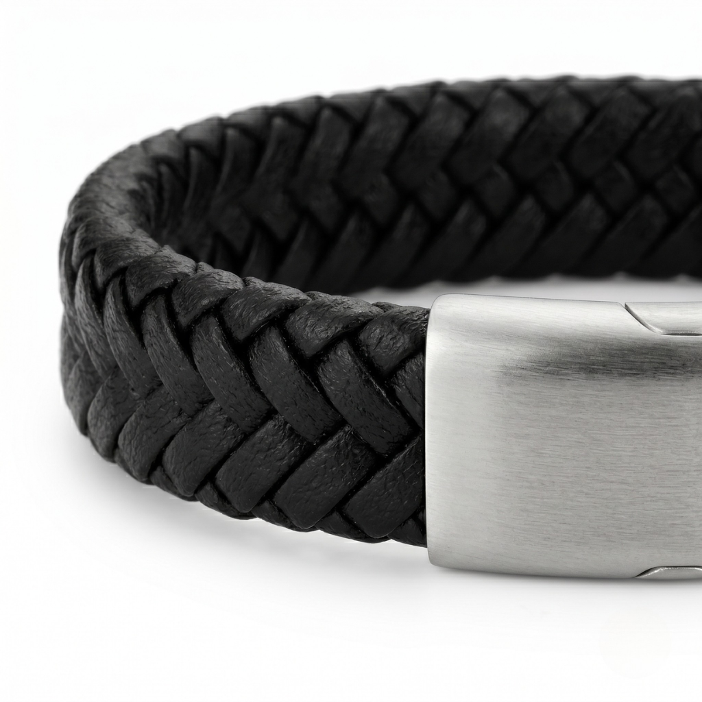 Sleek Faux-Leather Braided Wristband