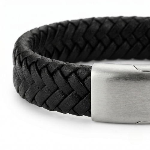 Sleek Faux-Leather Braided Wristband